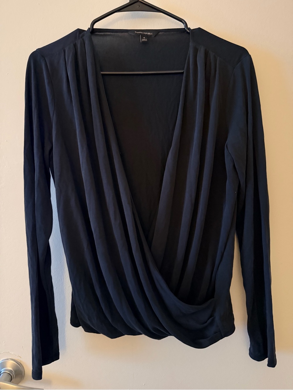 Banana Republic Black Draped V-Neck Long Sleeve Top